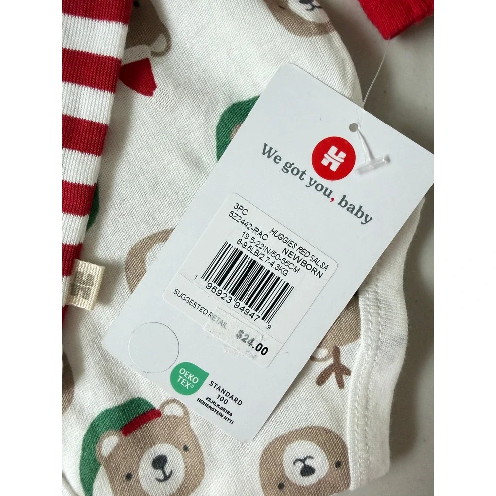 Huggies‎ Babywear Newborn 3PK Organic Cotton Long Sleeve Bodysuits Holidays NB